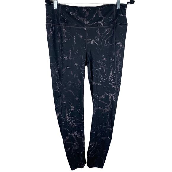 Athleta Velocity Stash Pocket Black Marble 7/8 Pant Leggings Size M EUC - Picture 3 of 9